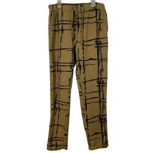 Baci Casual Pants Size XL Tan & Black Pockets Drawstring Waist Made in Italy